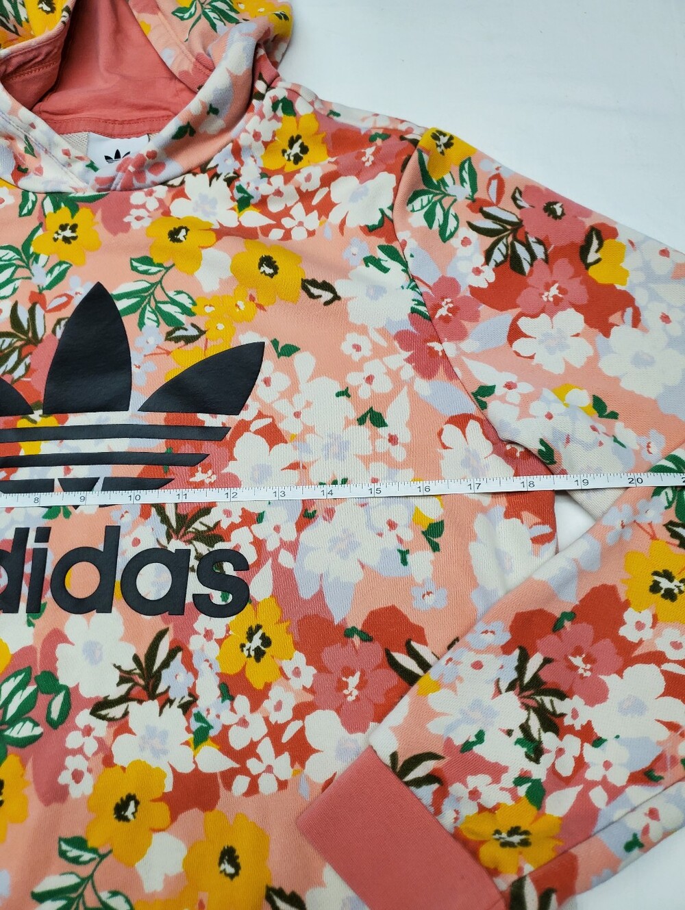 Adidas Originals Her Studio London Floral Hoodie Pink Yellow Trefoil Sweatshirt - Picture 4 of 8